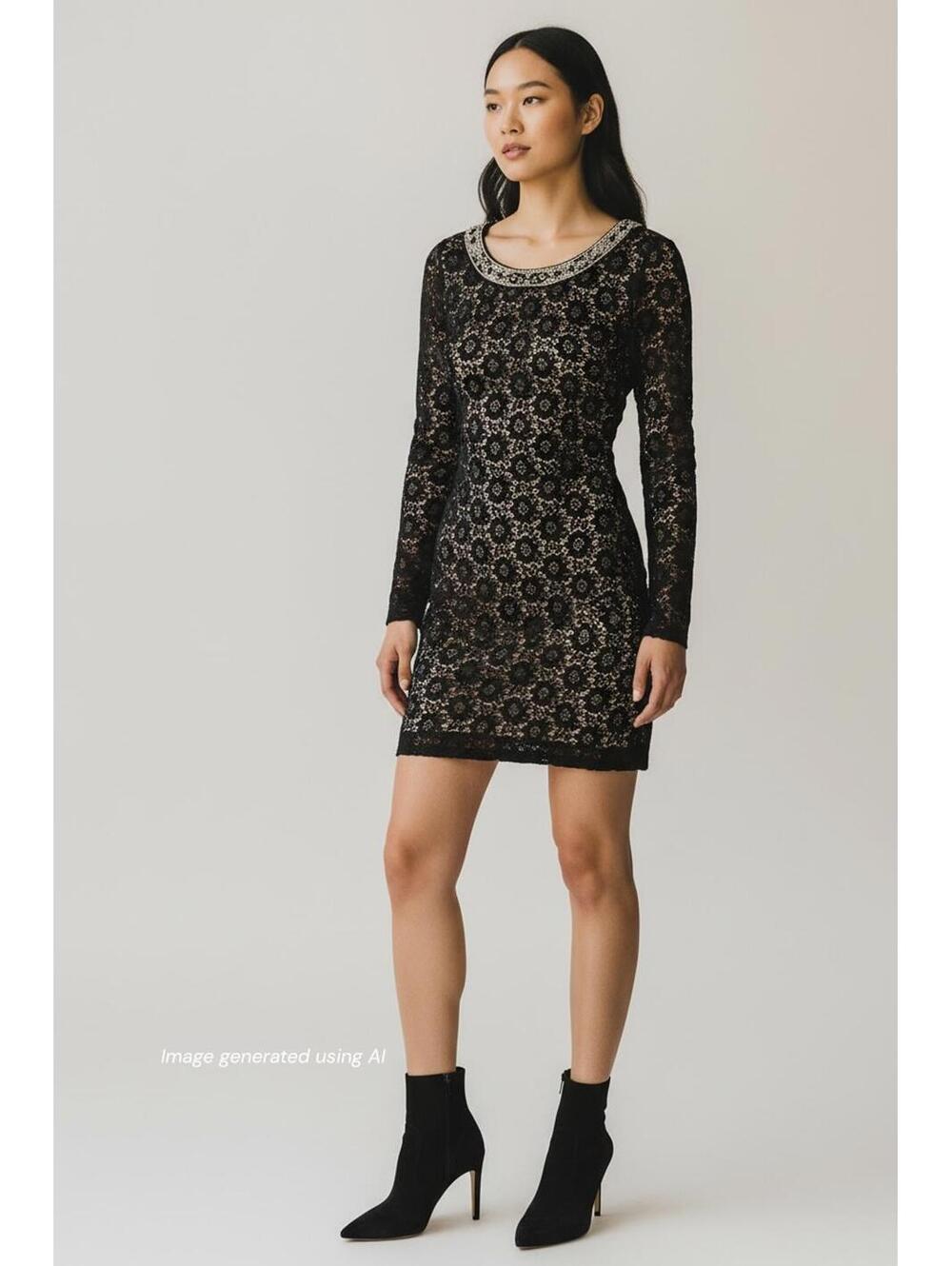 NWT Ralph Lauren Denim & Supply Black Lace Overlay Long Sleeve Cocktail Dress L